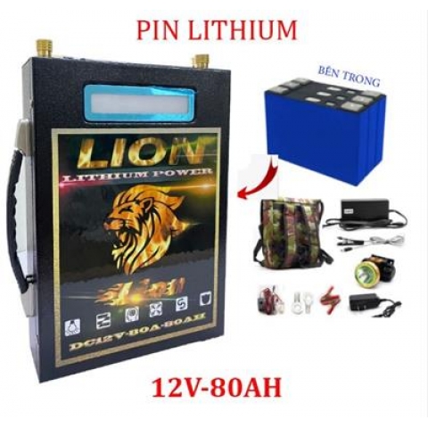 Bình Pin Lithium 12v-Pin Lưu Trữ Điện Lion 12v 80Ah Hiển Thị Màn Hình Led
