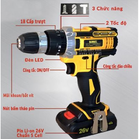 Máy khoan pin 26 V có búa 3 chức năng - 26v