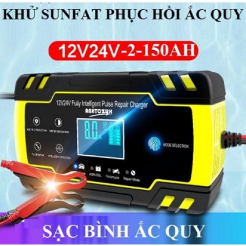 Sac binh ac quy-Sạc binh ắc quy 12V-24V8A 4-150ah có khử sunfat phục hồi bình dùng cho cả bình khô và nước từ 4Ah-150Ah