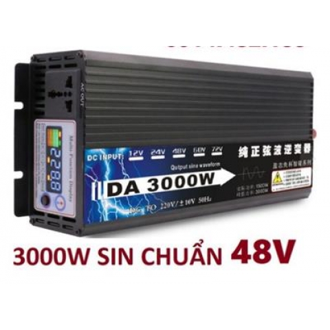 Bộ chuyển đổi điện công suất 3000W DC 48V sang AC 220V sóng sin chuẩn với màn hình LCD MÀU - 48V-3000W
