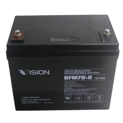 Acquy 12V- 75Ah Acquy Khô Vision 6FM75-X cho lưu điện, UPS, Viễn thông, Thiết bị điện, Cửa cuốn, Thiết bị chiếu sáng