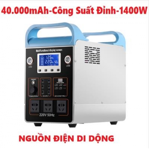 Nguồn điện Di Động Trạm sạc dự phòng - Máy phát điện di động 420.000mAh-Công Suất Đỉnh 1400W-Cổng điện 220V-1400W - 40.000mAh