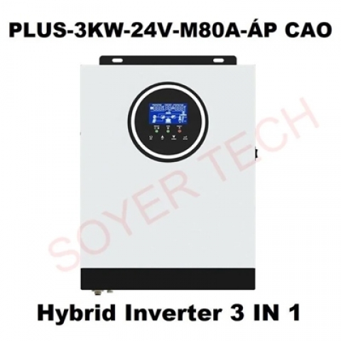 Bộ đổi điện sin chuẩn 3000W Solar Hybrid Inverter 24V AC 220V, PV 90V-450V Off-Grid Pure Sine Wave-PLUS-3KW-24V-MPPT 80A