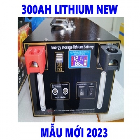 Bình Pin lithium 12V - 300Ah mẫu mới 2024- Đầy đủ phụ kiện Sạc chuyên máy công suất lớn, lưu trữ lớn 300AH