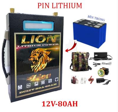 Bình Pin Lithium 12v-Pin Lưu Trữ Điện Lion 12v 80Ah Hiển Thị Màn Hình Led
